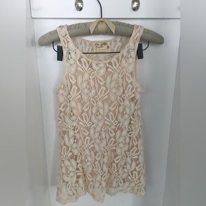 Free People Ivory Lace Camisole Tunic Tank Top, size XS